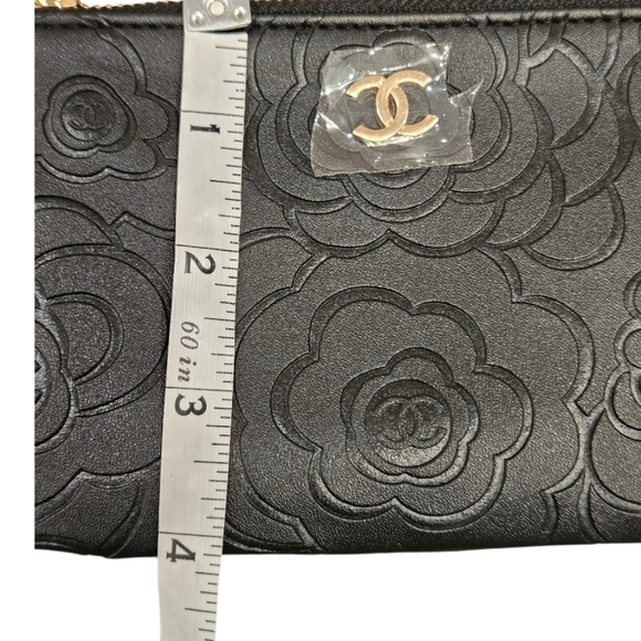 Black PVC Embossed Floral Zipper Pouch + Bag - Picture 8 of 12